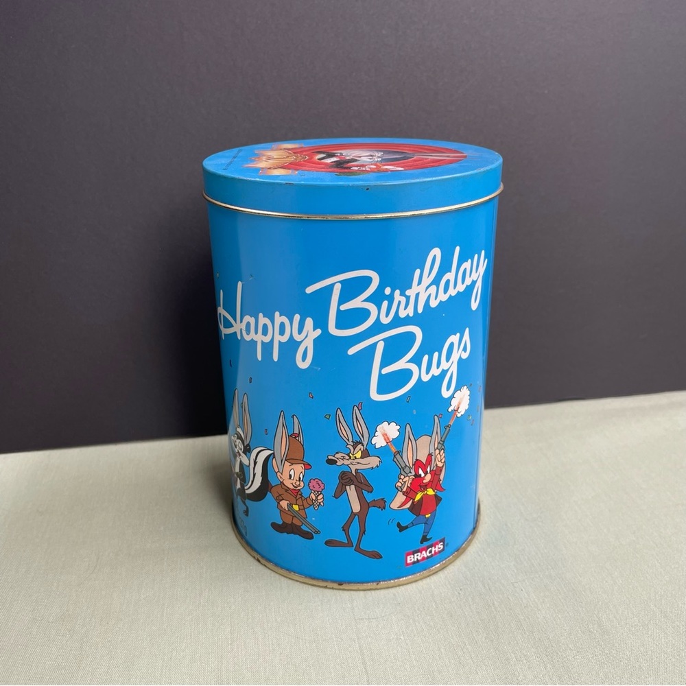 Vintage Bugs Bunny Happy Birthday Tin Can - Bugs 50th anniversary tin